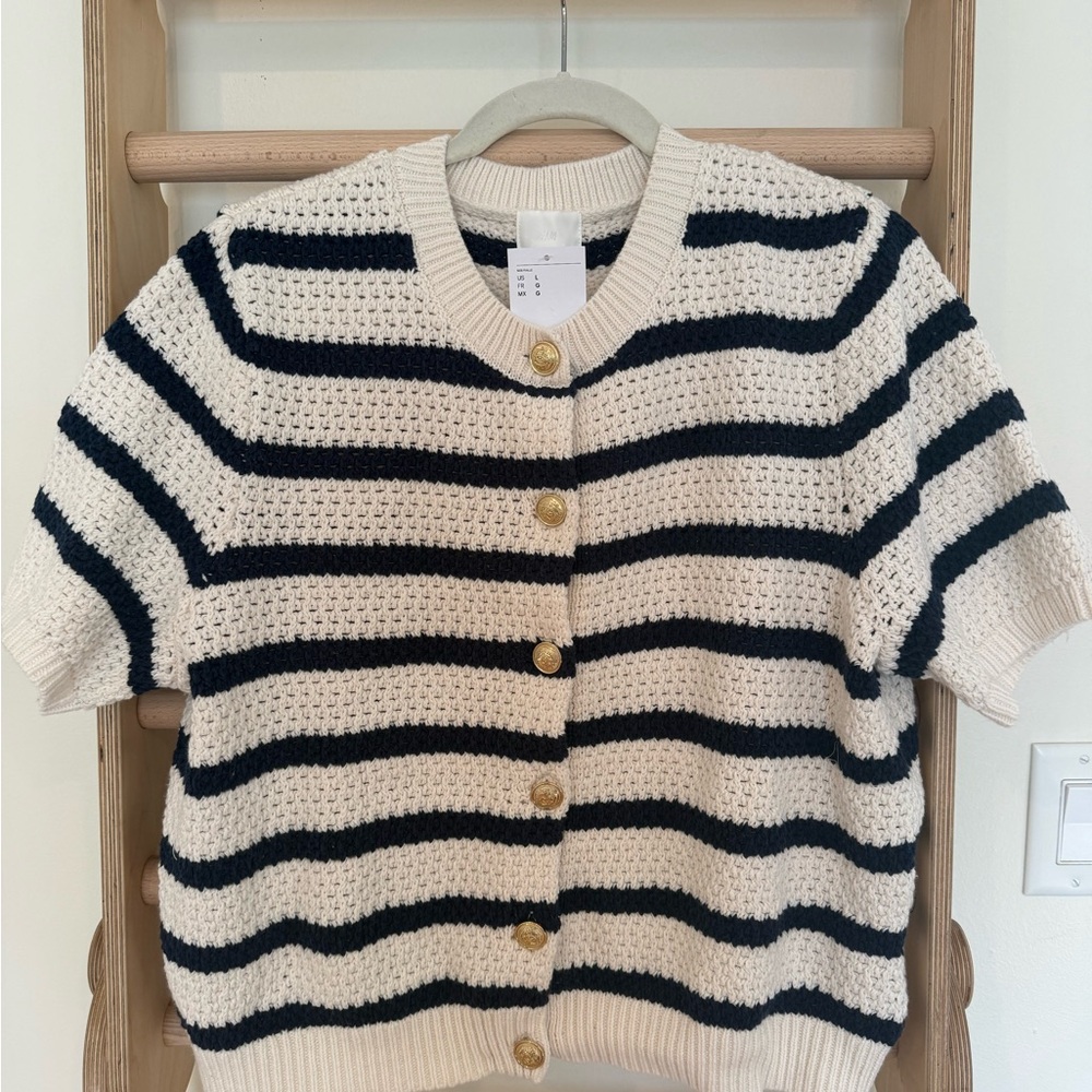 H&M Black and Cream Striped Cardigan
